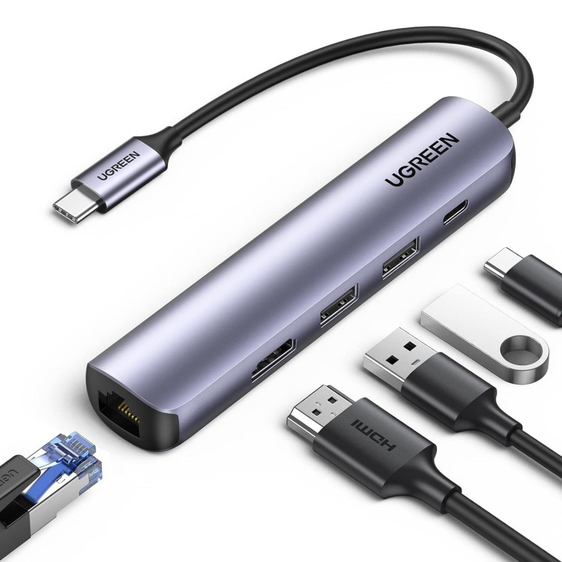 Σταθμός σύνδεσης 5 σε 1 UGREEN CM418, PD 100W, USB-C προς 1xUSB-C (PD)/2xUSB-A/1xHDMI/RJ45, 4K@30fps, Γκρι