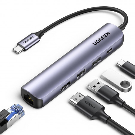 Σταθμός σύνδεσης 5 σε 1 UGREEN CM418, PD 100W, USB-C προς 1xUSB-C (PD)/2xUSB-A/1xHDMI/RJ45, 4K@30fps, Γκρι
