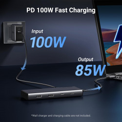 Σταθμός σύνδεσης 8 σε 1 UGREEN CM639, PD 100W, USB-C προς 1xUSB-C (PD)/2x USB-C/2xUSB-A/2xHDMI/DP, 4K@60fps, Γκρι