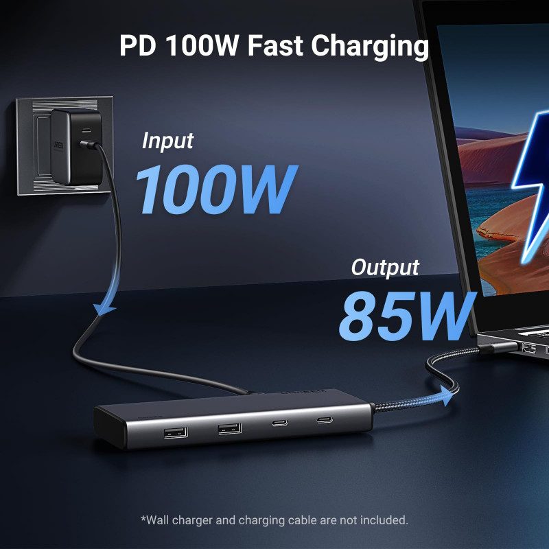 Σταθμός σύνδεσης 8 σε 1 UGREEN CM639, PD 100W, USB-C προς 1xUSB-C (PD)/2x USB-C/2xUSB-A/2xHDMI/DP, 4K@60fps, Γκρι