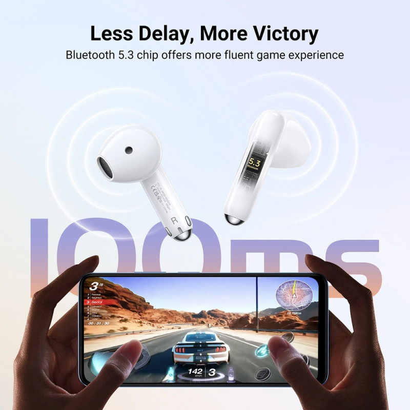 Ασύρματα ακουστικά UGREEN HiTune H5 TWS WS201, 6 ώρες, ακουστική απομόνωση ANC, IPX5, χειρισμός μέσω αφής, BT 5.3, Λευκό