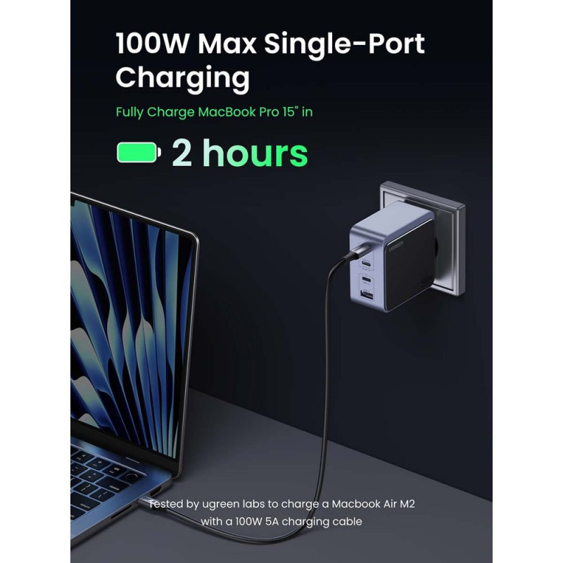 Φορτιστής UGREEN GaN X565, PD 3.0 100W, 3xUSB-C/1xUSB-A, τεχνολογία GaN, ,  Γκρι