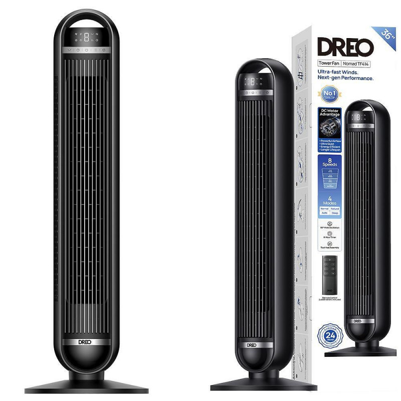 Ανεμιστήρας πύργου Dreo Nomad TF414, 35 W, 92 cm, 1961 m³/h, 8 ταχύτητες, 4 λειτουργίες, ταλάντωση, μαύρος