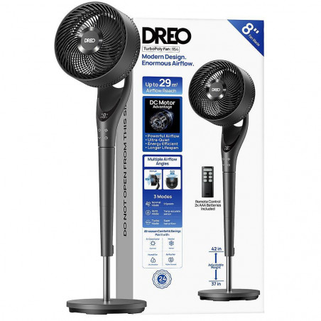 Ανεμιστήρας Dreo TurboPoly™ Fan 154, 36 W, 3 λειτουργίες, 9 ταχύτητες, οριζόντια ταλάντωση έως 120°, HyperSilent, μαύρος