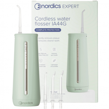 Οδοντικό ντους Nordics IA44G, 230 ml, IPX8, 5 λειτουργίες, 5 επίπεδα ροής, USB-C, Πράσινο