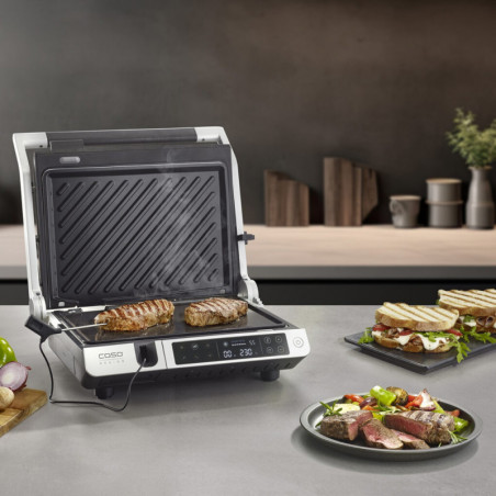 Ηλεκτρική ψησταριά 3 σε 1 Caso Germany SteakMaster Pro, 2000 W, 34 x 24 εκ., 80-240 °C, κεραμική επίστρωση, χρονοδιακόπτης, αφής χειριστήριο, ανοξείδωτο/μαύρο