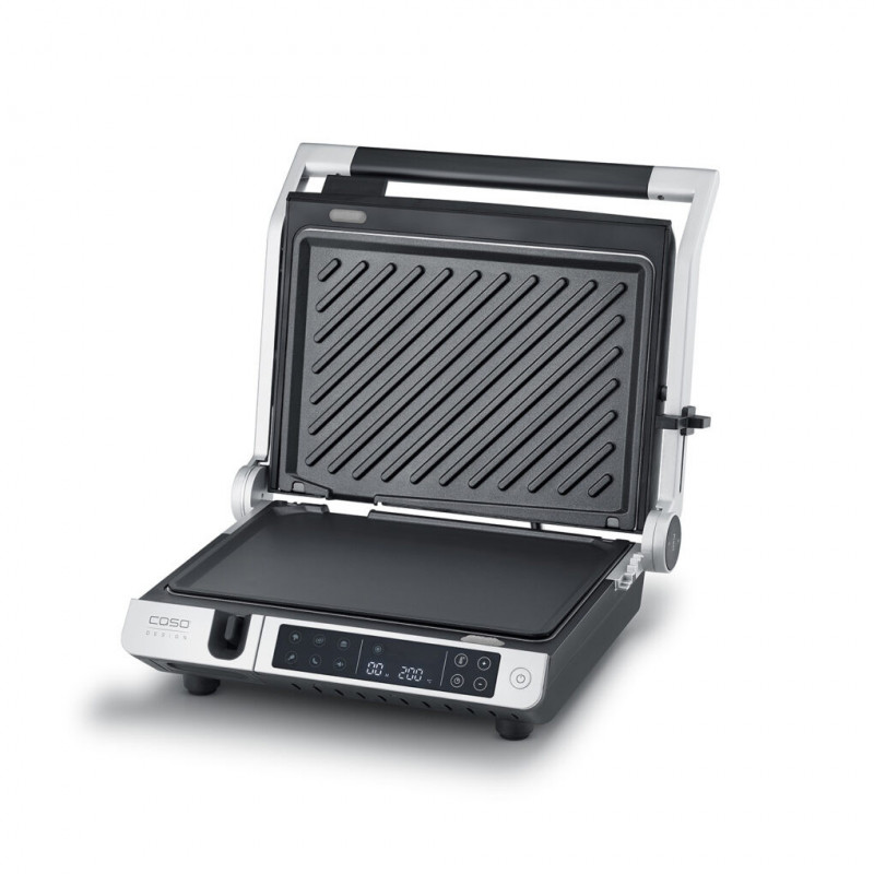 Ηλεκτρική ψησταριά 3 σε 1 Caso Germany SteakMaster Pro, 2000 W, 34 x 24 εκ., 80-240 °C, κεραμική επίστρωση, χρονοδιακόπτης, αφής χειριστήριο, ανοξείδωτο/μαύρο