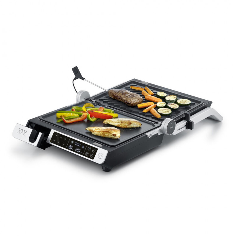 Ηλεκτρική ψησταριά 3 σε 1 Caso Germany SteakMaster Pro, 2000 W, 34 x 24 εκ., 80-240 °C, κεραμική επίστρωση, χρονοδιακόπτης, αφής χειριστήριο, ανοξείδωτο/μαύρο
