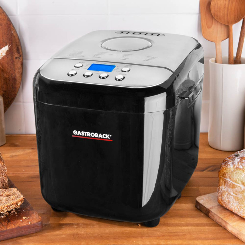 Φούρνος ψωμιού Gastroback Design Pro 42822, 500 W, 500-750-1000 γρ., 19 προγράμματα, Αντικολλητικό δοχείο, 7 είδη ψωμιού, 3 επίπεδα ψησίματος, Μαύρο