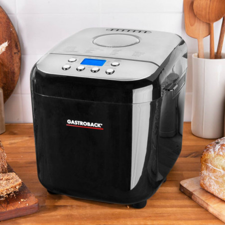 Φούρνος ψωμιού Gastroback Design Pro 42822, 500 W, 500-750-1000 γρ., 19 προγράμματα, Αντικολλητικό δοχείο, 7 είδη ψωμιού, 3 επίπεδα ψησίματος, Μαύρο