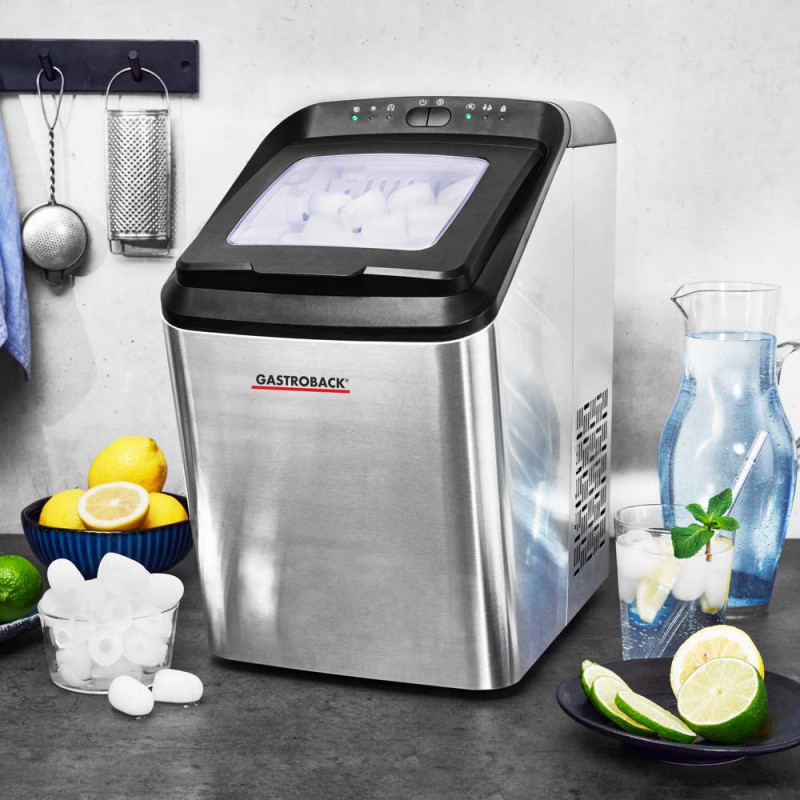 Παγομηχανή Gastroback Bartender Pro 41143, 145 W, 15 kg/24 ώρες, 2,8 λίτρα, 2 μεγέθη, R600a, LED, χωρίς CFC, ανοξείδωτο/μαύρο