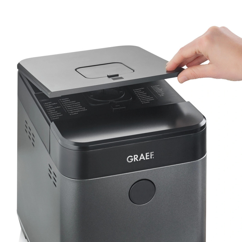 Φούρνος ψωμιού Graef BA806, 520 W, 500-750 γρ., 36 προγράμματα, Αντικολλητική επίστρωση, 3 επίπεδα, Χρονοδιακόπτης με λειτουργία καθυστερημένης εκκίνησης, Μαύρο