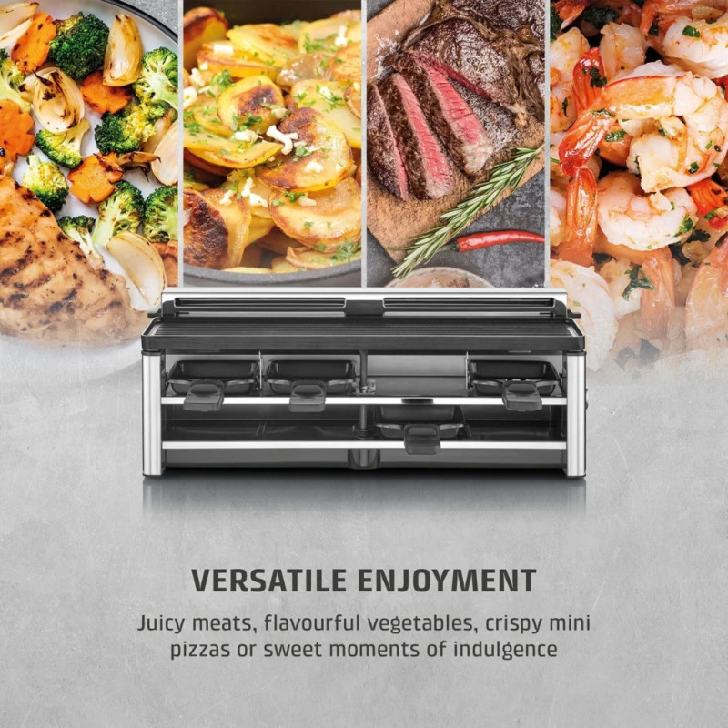 Γκριλ ρακλέτ CASO Design Raclette AirClean, 1500 W, κεραμικές πλάκες, σύστημα για μείωση των οσμών και του καπνού, φίλτρο, ανοξείδωτο