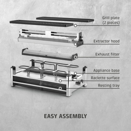 Γκριλ ρακλέτ CASO Design Raclette AirClean, 1500 W, κεραμικές πλάκες, σύστημα για μείωση των οσμών και του καπνού, φίλτρο, ανοξείδωτο