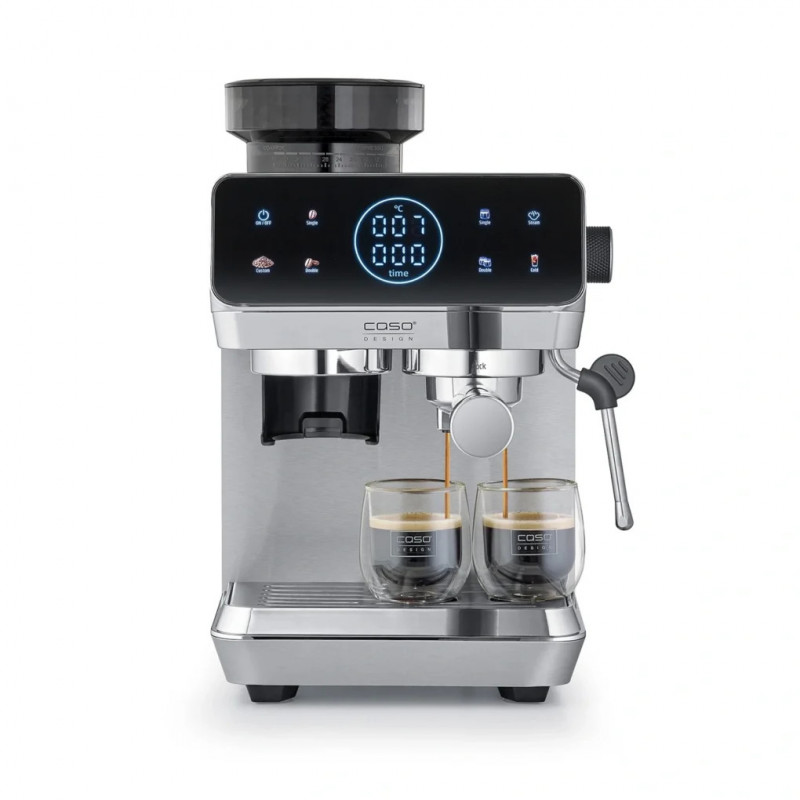 Μηχανή εσπρέσο Caso EspressoGourmet&Grind, 1500 W, 20 bar, 1,8 λίτρα, Ulka, προ-έγχυση, Cold Brew, χειριστήριο με οθόνη αφής, μύλος, πορταφίλτρο, ανοξείδωτο