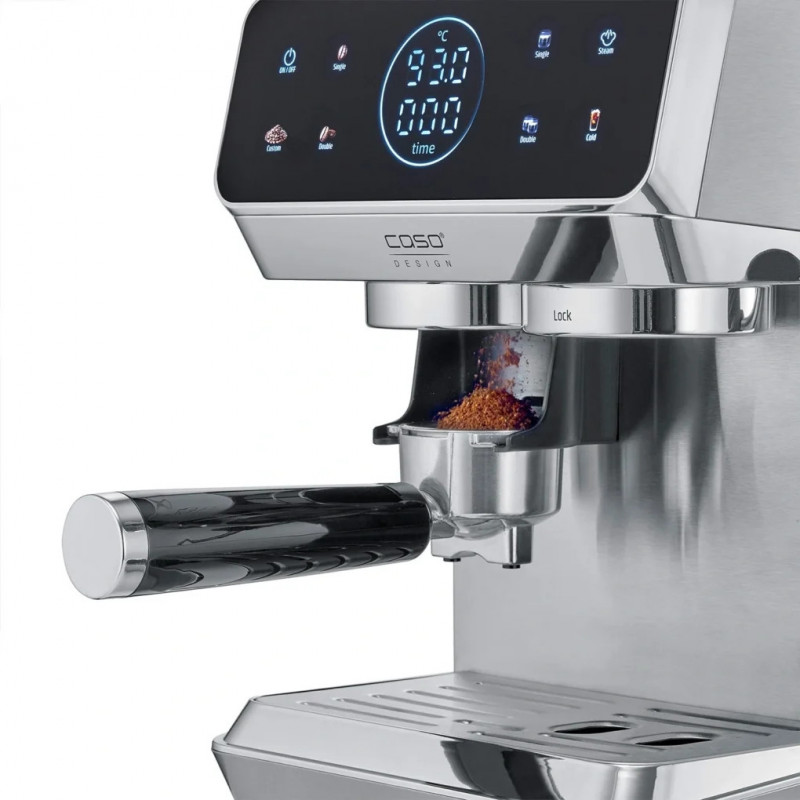 Μηχανή εσπρέσο Caso EspressoGourmet&Grind, 1500 W, 20 bar, 1,8 λίτρα, Ulka, προ-έγχυση, Cold Brew, χειριστήριο με οθόνη αφής, μύλος, πορταφίλτρο, ανοξείδωτο