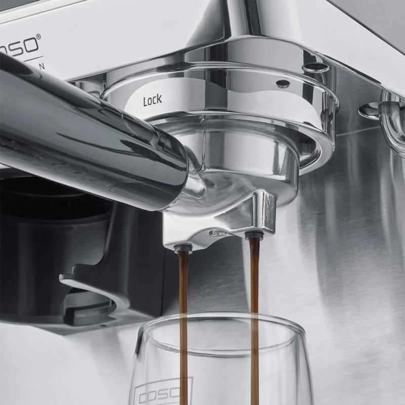 Μηχανή εσπρέσο Caso EspressoGourmet&Grind, 1500 W, 20 bar, 1,8 λίτρα, Ulka, προ-έγχυση, Cold Brew, χειριστήριο με οθόνη αφής, μύλος, πορταφίλτρο, ανοξείδωτο