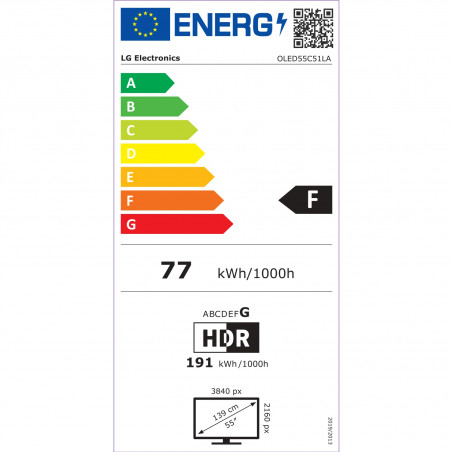 Τηλεόραση LG OLED55C51LA, 4K Ultra HD 3840 x 2160, 55", Κατηγορία G, OLED, Smart TV, Dolby Vision, AI Upscaling, webOS, Μαύρο