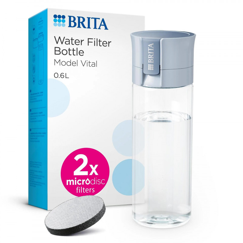 Φιάλη νερού με φίλτρο Brita Fill & Go Vital, 600 ml, φίλτρα MicroDisc, χωρίς BPA, γαλάζιο
