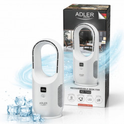 Επιτραπέζιος ανεμιστήρας Adler AD 7343, έως 6 ώρες, 3 ταχύτητες, οθόνη LED, USB-C, Λευκό