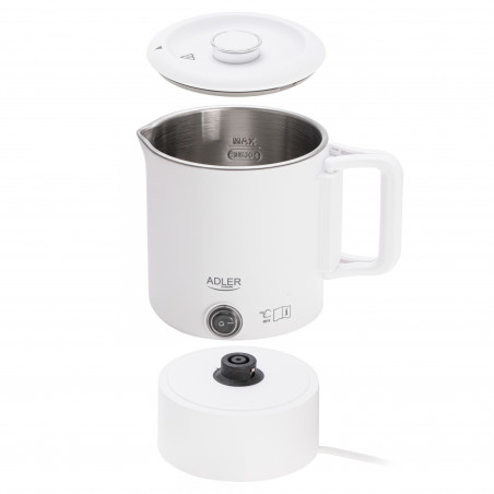 Ηλεκτρική κατσαρόλα για ταξίδια Adler AD 1388w, 650 W, 0,8 λίτρα, Αφαιρούμενο καπάκι, Περιστρεφόμενη βάση, Λευκό