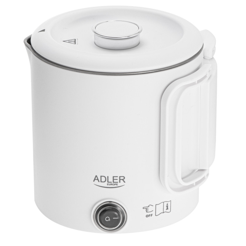 Ηλεκτρική κατσαρόλα για ταξίδια Adler AD 1388w, 650 W, 0,8 λίτρα, Αφαιρούμενο καπάκι, Περιστρεφόμενη βάση, Λευκό