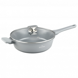 Βαθύ τηγάνι με καπάκι Swiss Haus SH-BDF28S, 28x8 εκ., 3,9 λίτρα, κεραμική επίστρωση Sapphire, χωρίς PFAS, κατάλληλο για επαγωγικές εστίες, γκρι