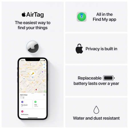 Έξυπνη ετικέτα Apple AirTag 1 MX532ZM/A, Bluetooth, NFC, IP67, Λευκό