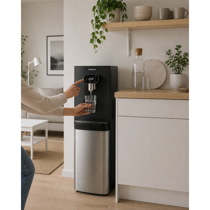Διανομέας νερού Finlux FWD-2611TS, 520 W, 12-95 °C, Ψύξη 3 λ/ώρα, Θέρμανση 5 λ/ώρα, Με συμπιεστή, Μαύρο/ασημί