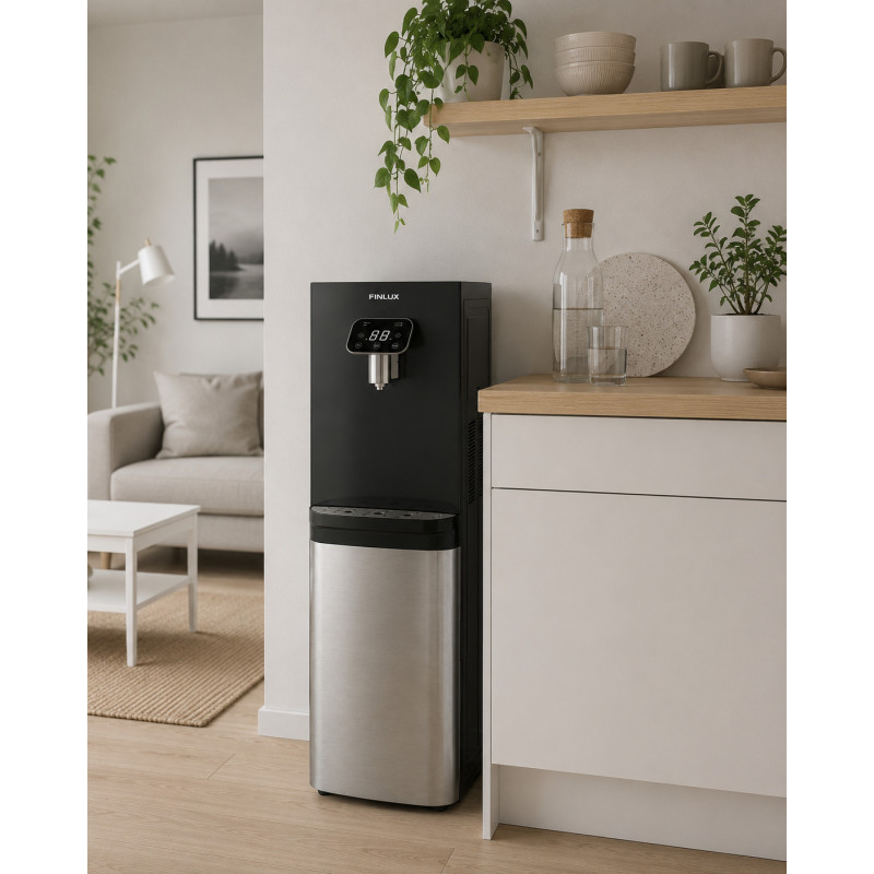 Διανομέας νερού Finlux FWD-2611TS, 520 W, 12-95 °C, Ψύξη 3 λ/ώρα, Θέρμανση 5 λ/ώρα, Με συμπιεστή, Μαύρο/ασημί
