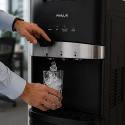 Διανομέας νερού με παγομηχανή Finlux FWD-2602IM, 520 W, 12-95 °C, Ψύξη 4 λ/ώρα, Θέρμανση 5 λ/ώρα, Με συμπιεστή, Μαύρο/ασημί