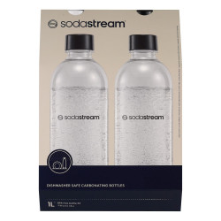 Σετ φιαλών ανθρακούχου νερού SodaStream Jet, 1 λίτρο, 2 τεμάχια, χωρίς BPA, κατάλληλες για πλυντήριο πιάτων, μαύρες