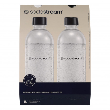Σετ φιαλών ανθρακούχου νερού SodaStream Jet, 1 λίτρο, 2 τεμάχια, χωρίς BPA, κατάλληλες για πλυντήριο πιάτων, μαύρες