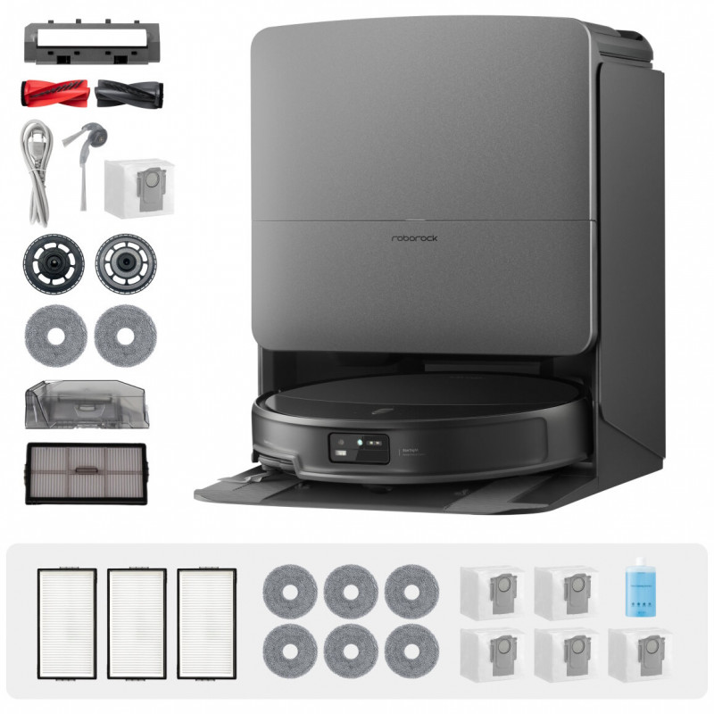 Ρομποτική σκούπα Roborock Saros 20 Complete Black, 65 W, 36.000 Pa, 259 ml/2,5 l, AdaptiLift 3.0, Στεγνός και υγρός καθαρισμός, StarSight 2.0, 200 λεπτά αυτονομίας, Μαύρο