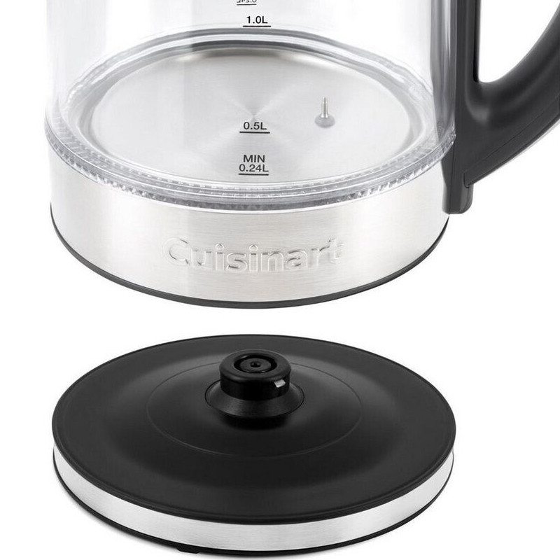 Ηλεκτρικός βραστήρας Cuisinart GK19E Double Glass, 3000 W, 1,7 λίτρα, 50-100 °C, βάση 360°, χειριστήρια αφής, φίλτρο, ενδεικτική λυχνία, ανοξείδωτο/μαύρο