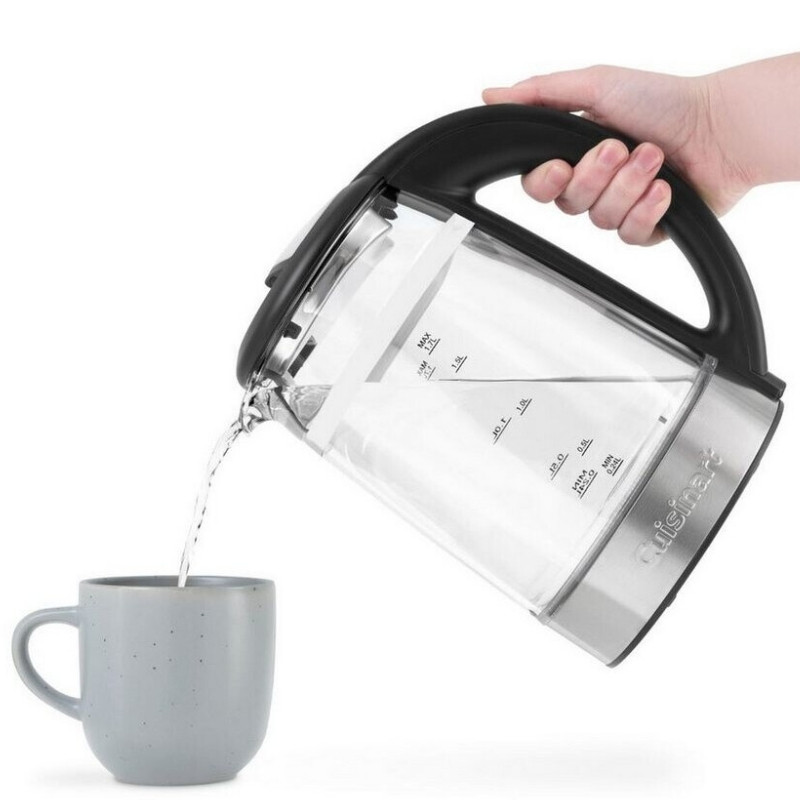 Ηλεκτρικός βραστήρας Cuisinart GK19E Double Glass, 3000 W, 1,7 λίτρα, 50-100 °C, βάση 360°, χειριστήρια αφής, φίλτρο, ενδεικτική λυχνία, ανοξείδωτο/μαύρο