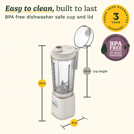 Φορητός μπλέντερ Cuisinart Blast & Go PBL100E, 120 W, 500 ml, 20.000 στροφές/λεπτό, 2 λειτουργίες, χωρίς BPA, φόρτιση μέσω USB-C, λευκό