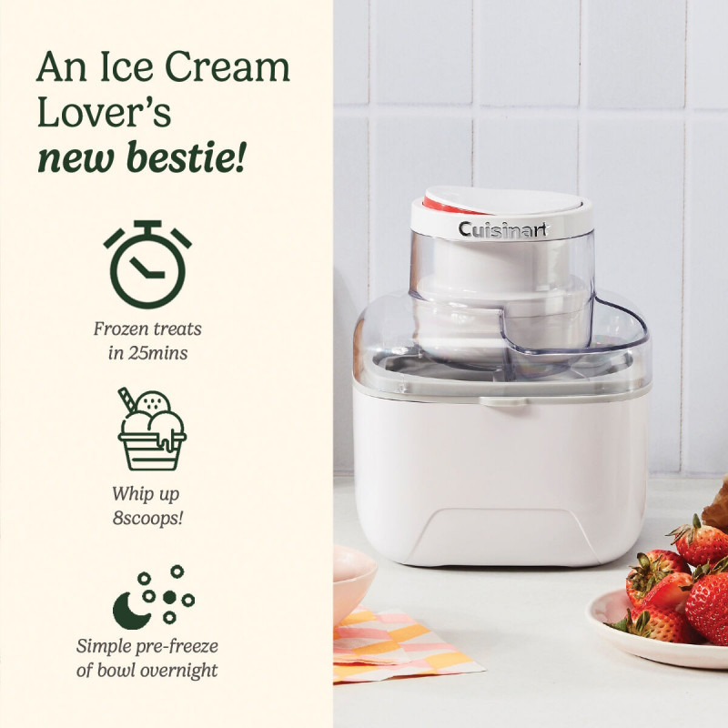 Μηχανή παγωτού Cuisinart Solo Scoops ICEM10E, 25 W, 475 ml, έως 8 μπάλες παγωτού, λευκό