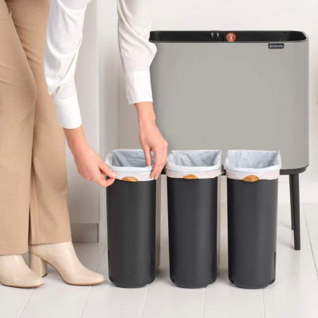 Κάδος απορριμμάτων Brabantia Bo Touch 1010454, 3x11 λίτρα, Ομαλό και αθόρυβο άνοιγμα, Μεγάλο άνοιγμα, Γκρι