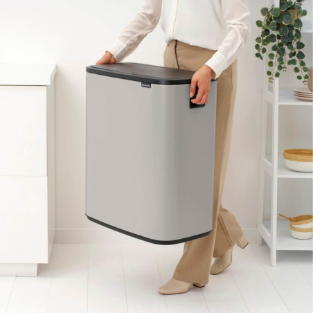 Κάδος απορριμμάτων Brabantia Bo Touch 1010456, 2x30 λίτρα, Ομαλό και αθόρυβο άνοιγμα, Μεγάλο άνοιγμα, Γκρι