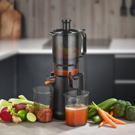 Αργή αποχυμωτική μηχανή Caso Juice Fit Pro, 250 W, 1 λίτρο, 40 στροφές/λεπτό, Safety Stop, Αθόρυβη λειτουργία, Μαύρο ματ