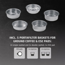 Μηχανή εσπρέσο Caso Gourmet Latte, 1350 W, 20 bar, 1,3 λίτρα, ULKA, 6 προγράμματα, Προ-εξάτμιση, Φίλτρο, ESE, Ανοξείδωτο