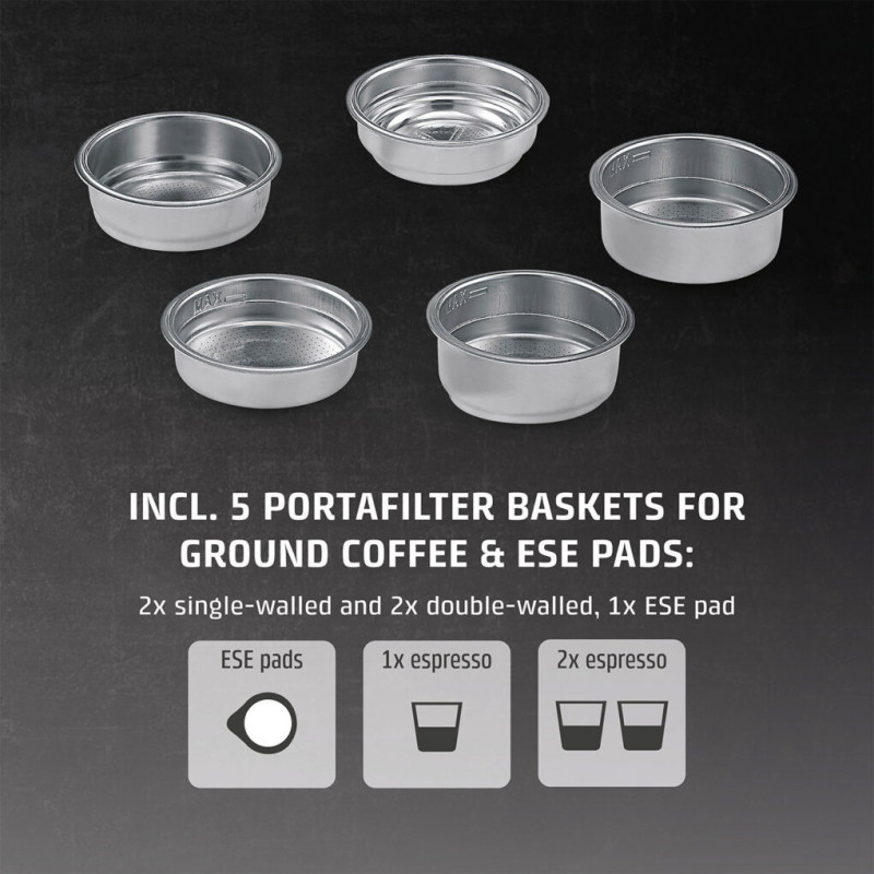 Μηχανή εσπρέσο Caso Gourmet Latte, 1350 W, 20 bar, 1,3 λίτρα, ULKA, 6 προγράμματα, Προ-εξάτμιση, Φίλτρο, ESE, Ανοξείδωτο