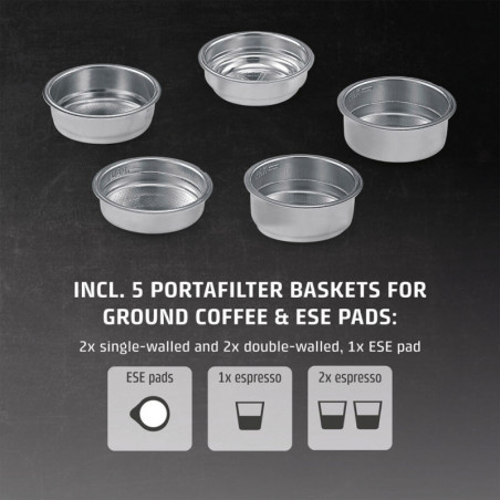 Μηχανή εσπρέσο Caso Gourmet Latte, 1350 W, 20 bar, 1,3 λίτρα, ULKA, 6 προγράμματα, Προ-εξάτμιση, Φίλτρο, ESE, Ανοξείδωτο