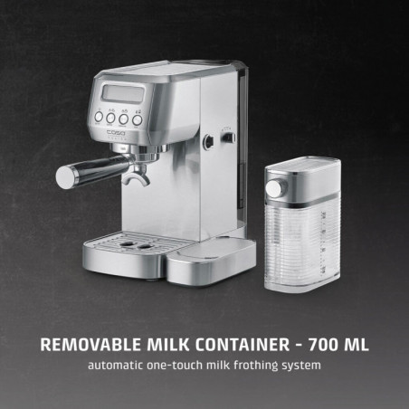 Μηχανή εσπρέσο Caso Gourmet Latte, 1350 W, 20 bar, 1,3 λίτρα, ULKA, 6 προγράμματα, Προ-εξάτμιση, Φίλτρο, ESE, Ανοξείδωτο