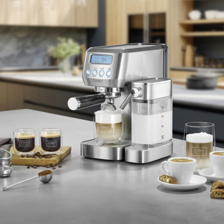 Μηχανή εσπρέσο Caso Gourmet Latte, 1350 W, 20 bar, 1,3 λίτρα, ULKA, 6 προγράμματα, Προ-εξάτμιση, Φίλτρο, ESE, Ανοξείδωτο