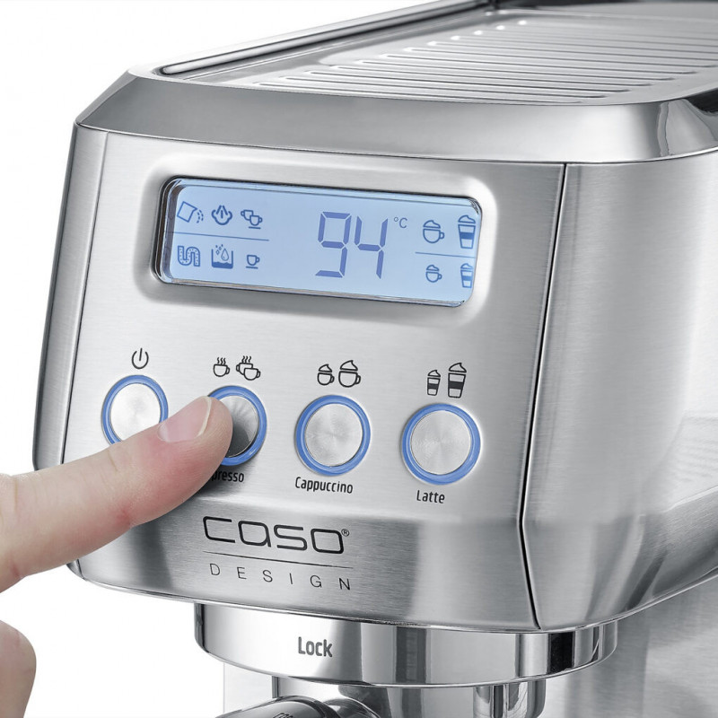 Μηχανή εσπρέσο Caso Gourmet Latte, 1350 W, 20 bar, 1,3 λίτρα, ULKA, 6 προγράμματα, Προ-εξάτμιση, Φίλτρο, ESE, Ανοξείδωτο