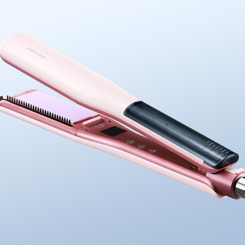 Σίδερο μαλλιών με τεχνολογία ατμού Dreame AuraSteam AA01A, 65 W, Κινούμενες πλάκες, Κεραμική επίστρωση, 140-220 °C, PTC, NTC, Μνήμη, Οθόνη LED, Ροζ
