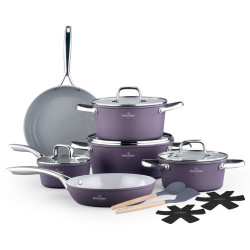 Σετ μαγειρικών σκευών Swiss Haus SH-CC4014T, 14 τεμάχια, κεραμικό Sapphire, επαγωγή, φούρνος έως 220 °C, χωρίς PFAS, μοβ