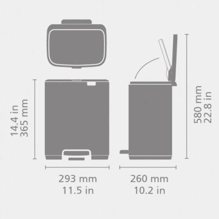 Κάδος απορριμμάτων Brabantia Bo Pedal 1010119, 12 λίτρα, Απαλό κλείσιμο, Αντιολισθητική βάση, Λευκό